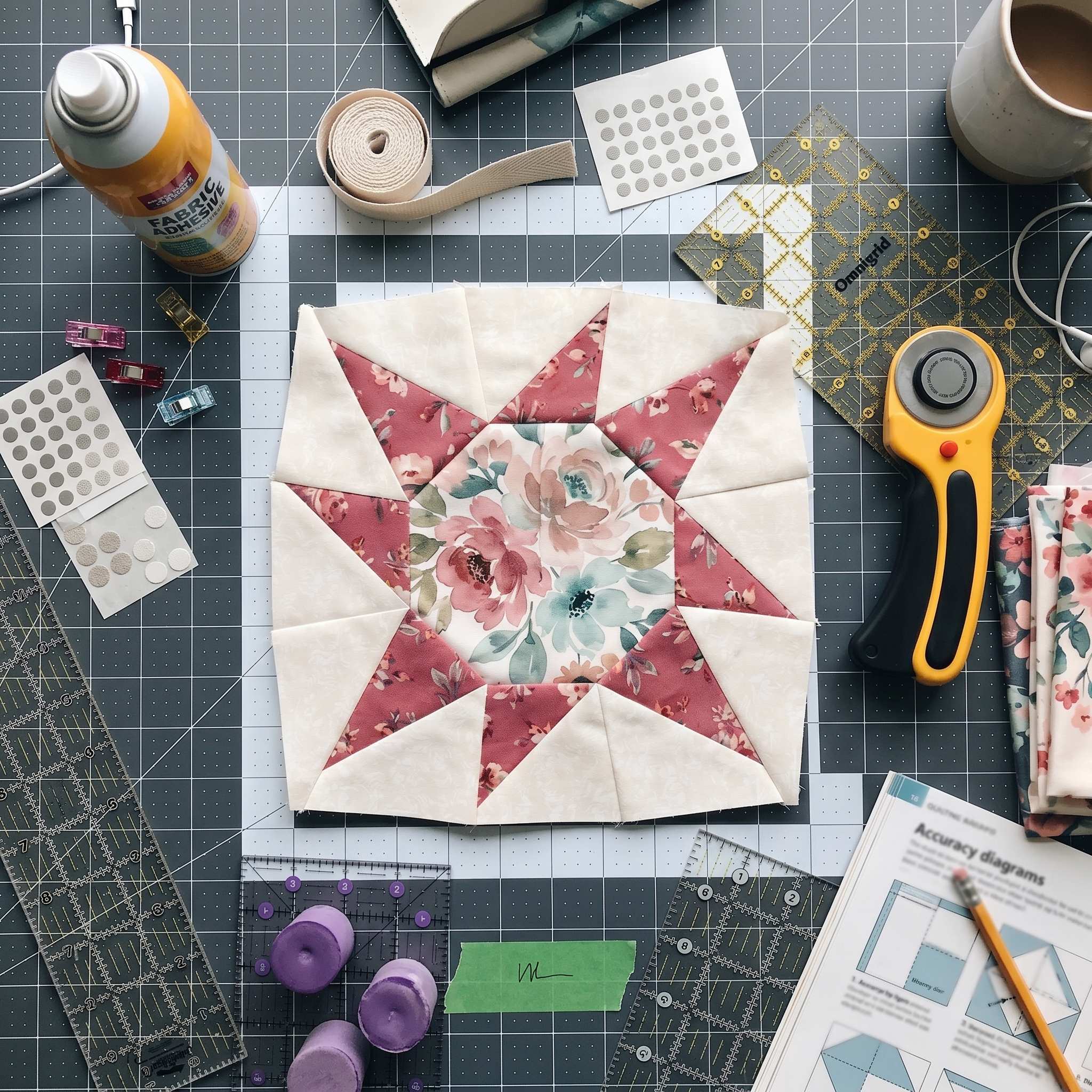 Quilting block on a cutting mat